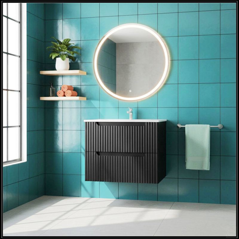 Goodyo 24 Inch Wall Mounted Bathroom Vanity With Sink, Soft-Close System, And 2 Large Drawers, Black