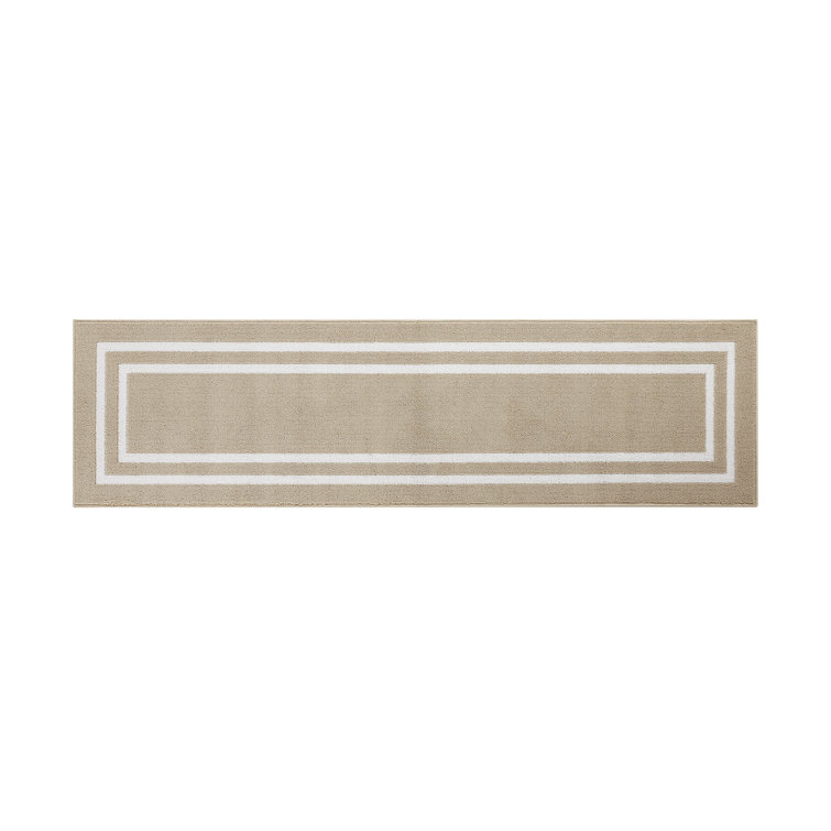 Double Border Machine Tufted Performance Beige/White Rug