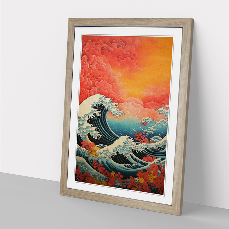 XYZ-FRM-V1223-6454 Wave Japanese Colour Field No.2 - Single Picture Frame Print on Wood, Oak, 34cm H x 25cm W x 2cm D