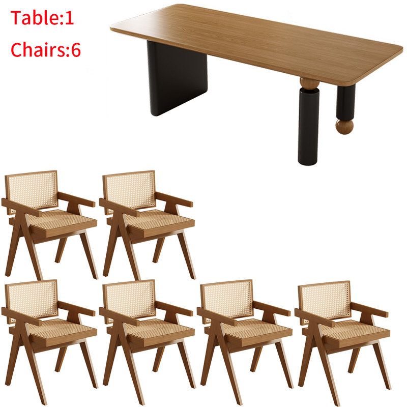 Ensemble de table à manger japonais en bois massif, Noir