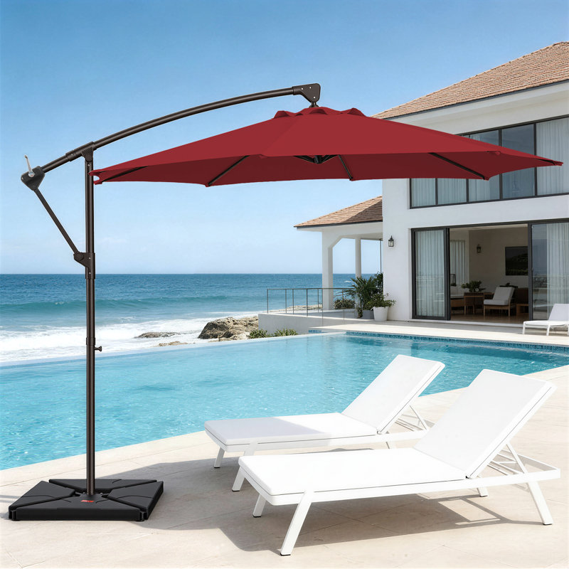 Parasol de patio en porte-à-faux 120 "avec base rotative, Rouge