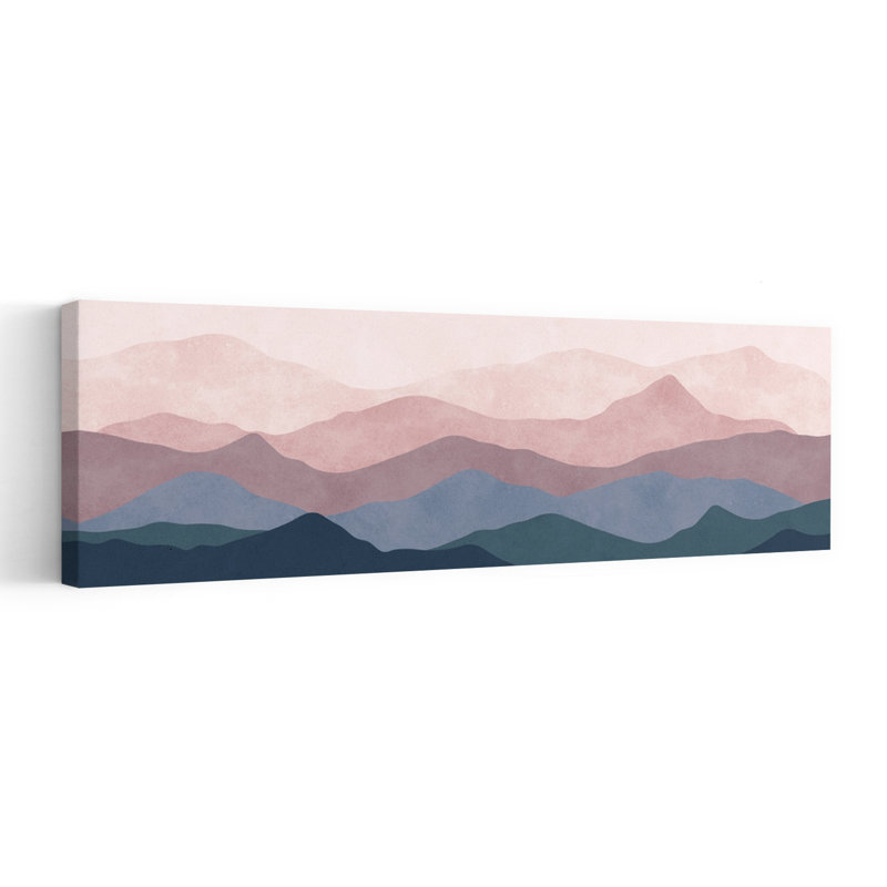 Layered Misty Mountain Range, paysage abstrait minimaliste, paysage mural de montagne, H 12 po x l 36 po