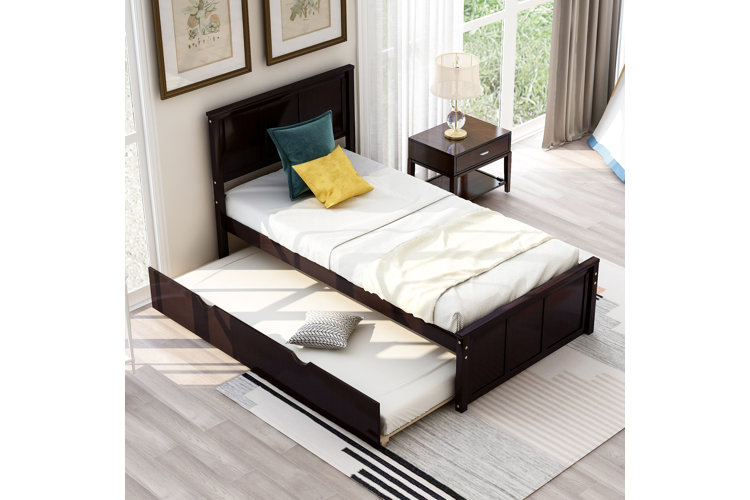 espresso brown twin-size bed with matching panel headboard and footboard