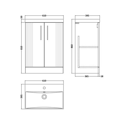 Deco 610 mm Freestanding Single Vanity with Integrated Basin