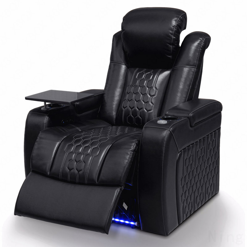 Fauteuil inclinable électrique 37,8 po Nappa à grain supérieur noir - DEL RVB, charge intelligente, entièrement réglable