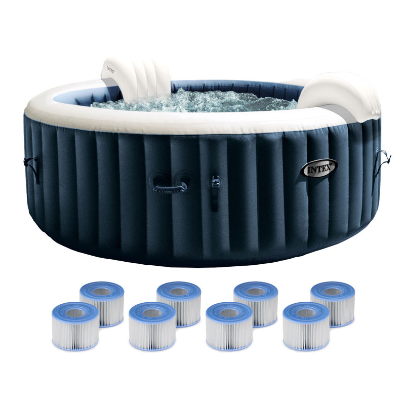 Intex 120 Volt 140 - Jet Vinyl Round Inflatable Hot Tub in Blue