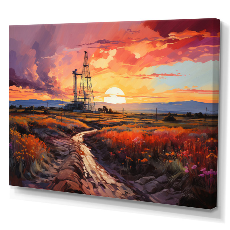 «Orange Oil Rigs», installation sur toile, Toile tendue, H 34 po x l 44 po x P 1,5 po