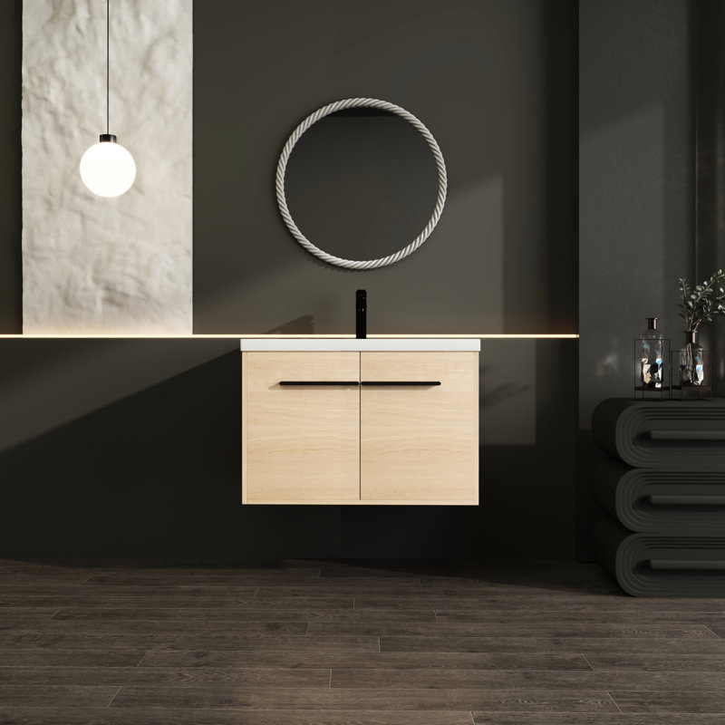 Meuble-lavabo de 30 pouces - chêne avec lavabo à poser en résine, armoire 2 portes, durabilité, lavabo de 61,3 lb de conception américaine