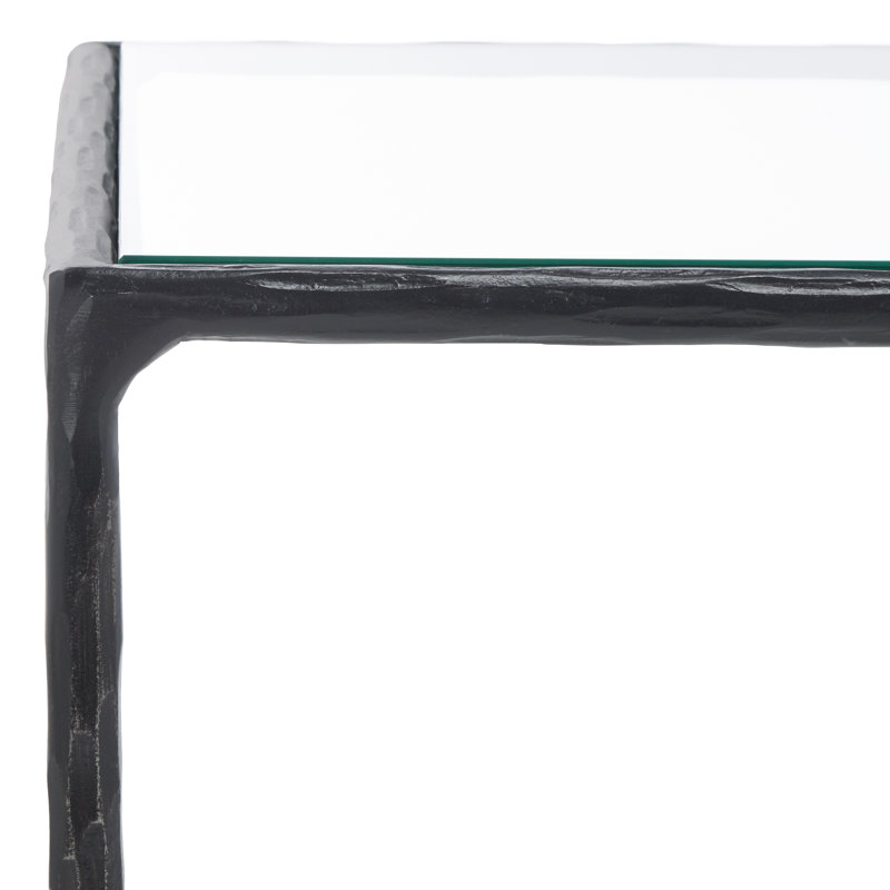 Black Metal Rectangular Coffee Table with Clear Glass Top