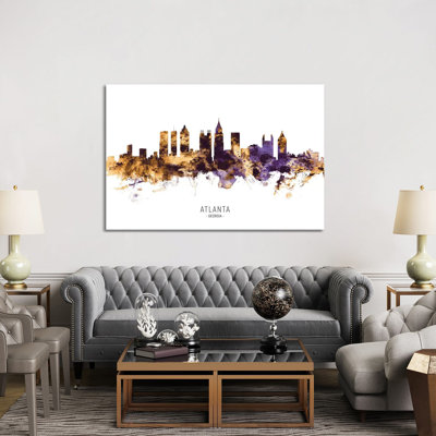 Atlanta Georgia Skyline Purple Gold by Michael Tompsett - Wrapped Canvas Print