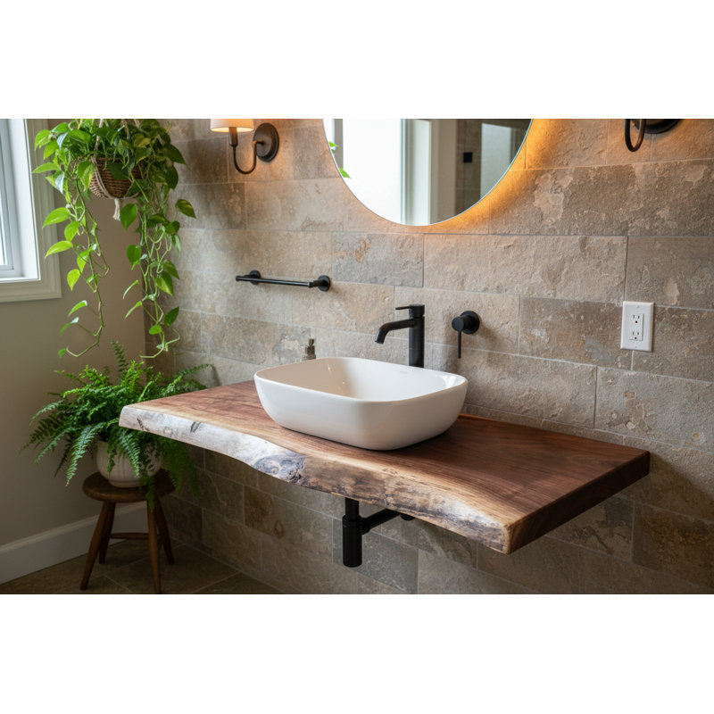 Plateau de meuble-lavabo en noyer personnalisable, 60", 18"