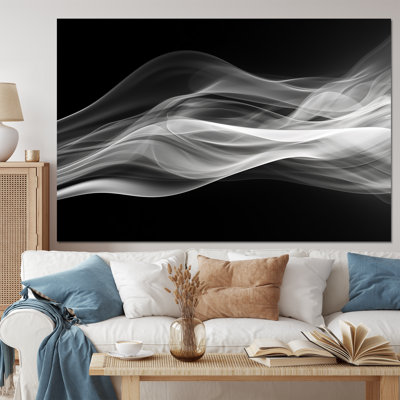 «Black White Contemplative Abstraction II - Abstract Modern Waves», art mural encadré