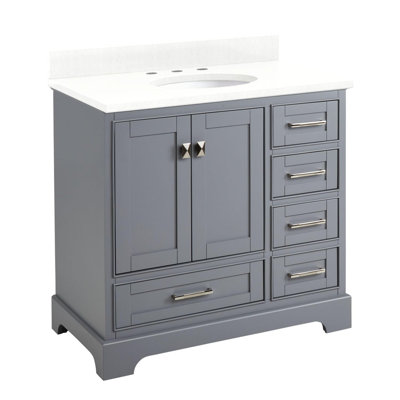 Quen 36" Freestanding Single Basin Vanity Set with Cabinet, Vanity Top, and Oval Undermount Sink