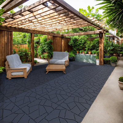 Stone Style 12" Patio Deck Tiles, DIY Module Interlocking Decking Tiles Floor Tile,Easy and Quick Installation Court Tiles for Porch Poolside Balcony Backyard 44pcs
