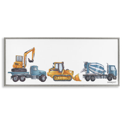 Illustration de véhicule de construction conduite au volant, estampe numérique sur bois par plat