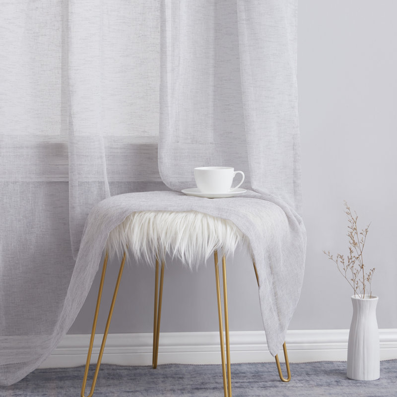 Hailey Faux Linen Sheer Curtain Panels, 54" W x 54" L, Light Gray