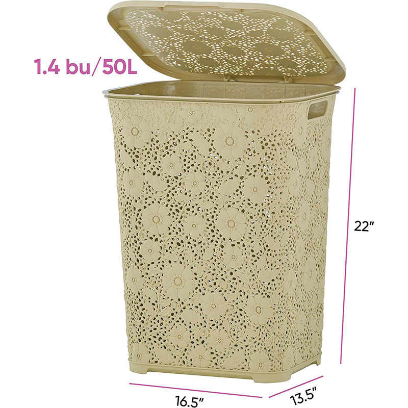 Panier à linge décoratif en dentelle, H 22 po x l 16,5 po x P 13,5 po, Beige