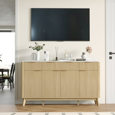 Modern Sideboard Buffet Cabinet for Dining Room – Elegant Storage Solution – Oak Finish – Fluted Design – Spacious Drawers, Adjustable Shelves & Doors – Oak