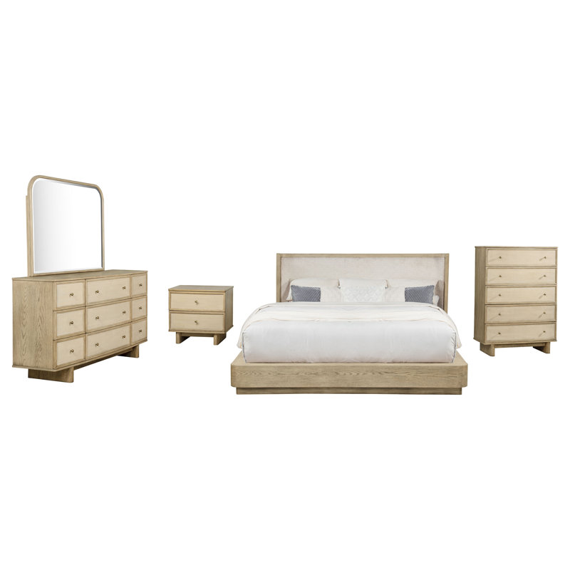 Ensemble de chambre à coucher Coriene 5 pièces, lit California King, chêne beige, Très grand californien