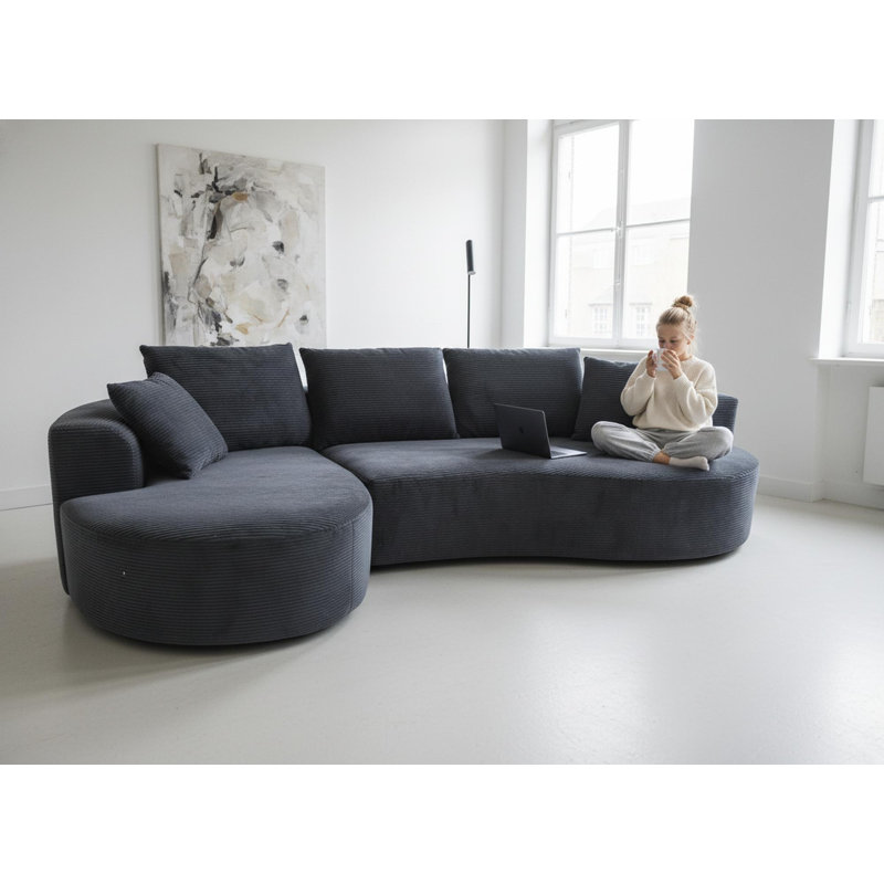 Canapé modulaire en velours côtelé avec coussins, Noir