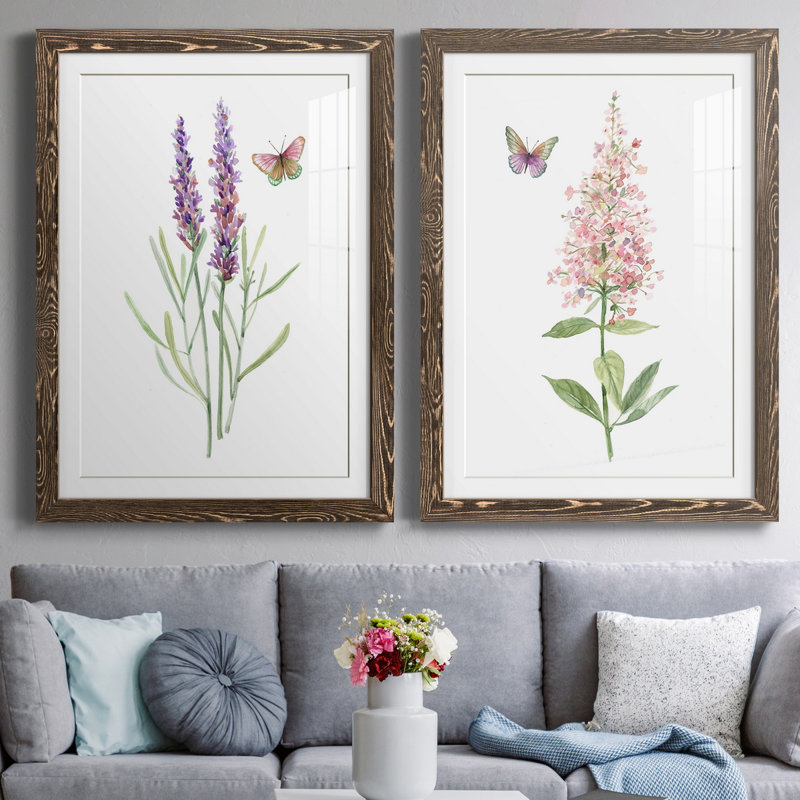 «Wildflower Botanical I», ensemble de 2 reproductions d'art, H 44 po x l 31 po x P 1 po, Papier avec cadre noyer, Blanc
