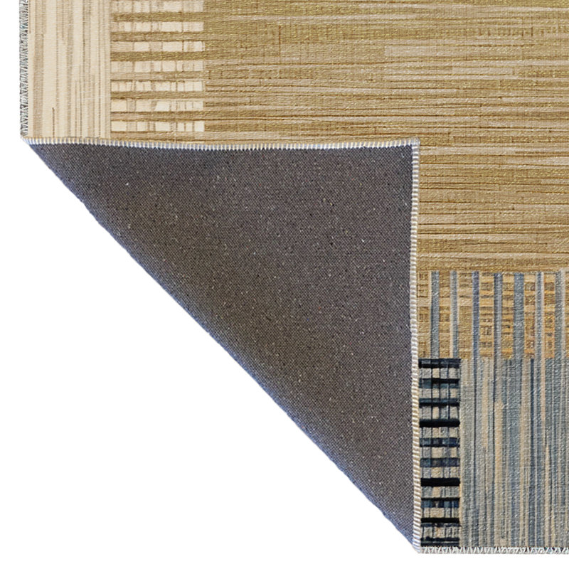Tapis décoratif à rayures carrées beige et bleu, Rectangle 4 pi 11 po x 9 pi 10 po