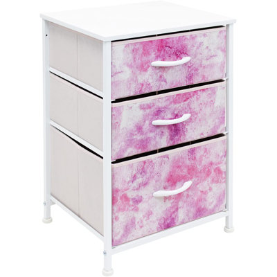 Sorbus 3 Drawers Nightstand with Steel Frame, Wood Top & Fabric Bins in Tie Dye