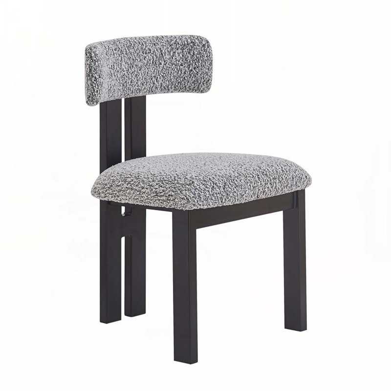 Fabric Upholstered Dining Chair Set with Back,Metal Legs, Gray, Black