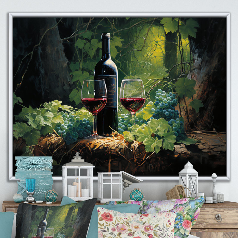 Cabernets calmes I - vin, impressions murales, Cadre flottant blanc, H 34 po x l 44 po