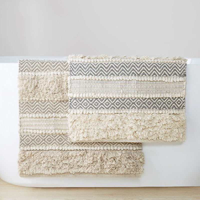 Woven Texture Stripe Bath Rug, Natural