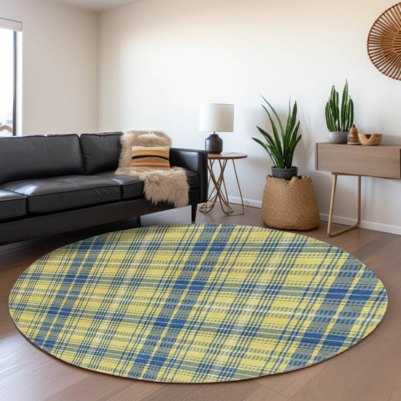 Premium Machine Washable Natoma AMF993 Plaid Rug, Round 8'