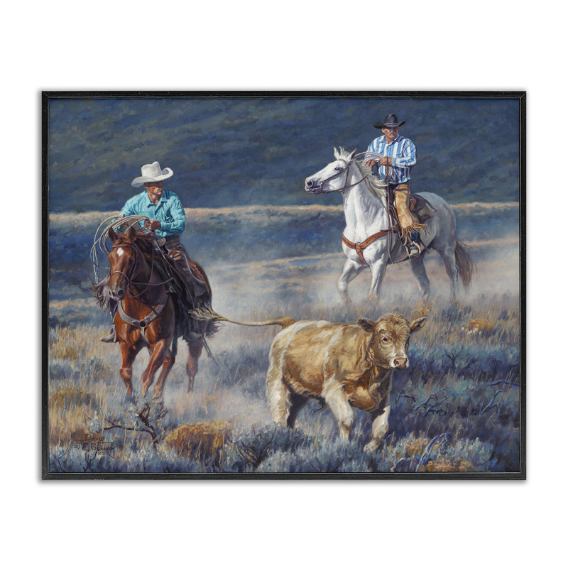 The Chase Cowboys, art de la giclée encadrée par David Graham, H 11 po x l 14 po, Giclée encadrée noir minuit