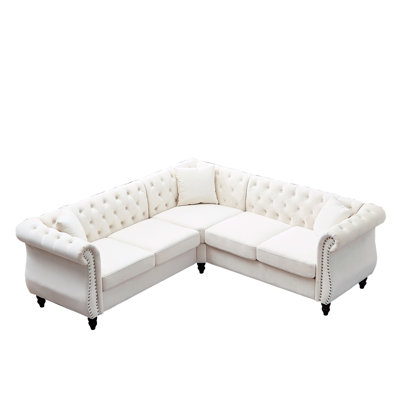 Canapé modulaire surdimensionné de 83,5 pouces, 5 coins avec 3 coussins. Look moderne et moderne pour un appartement. Coussins en forme de L en bois massif. Style et velours