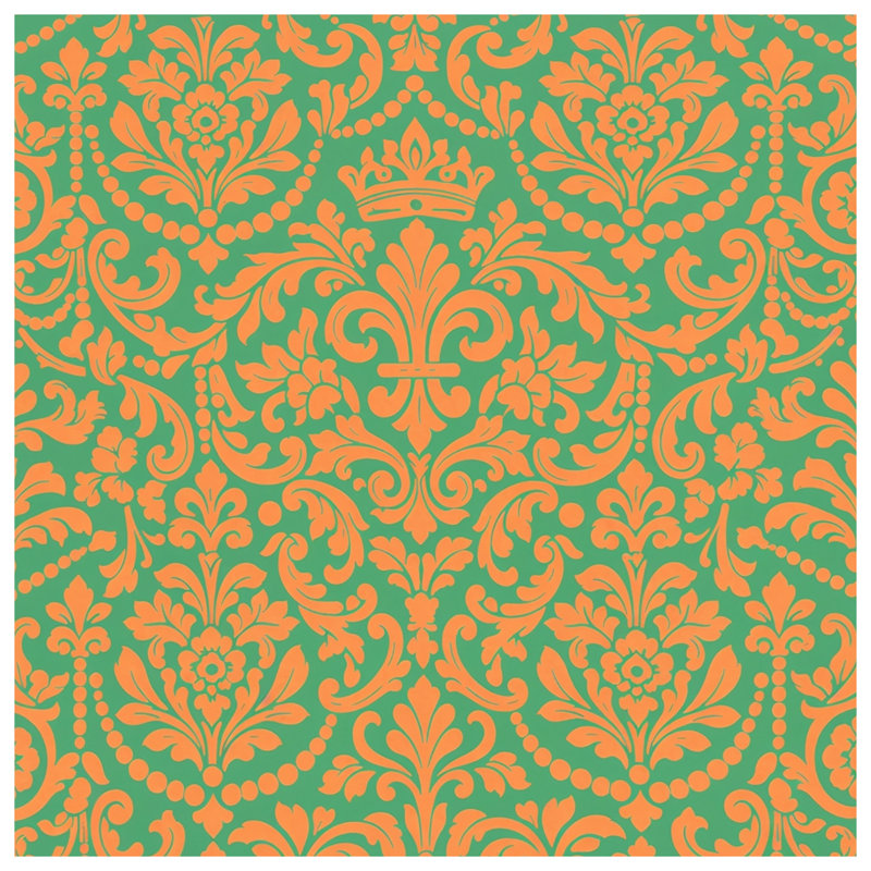 Édredon damassé orange et vert, King