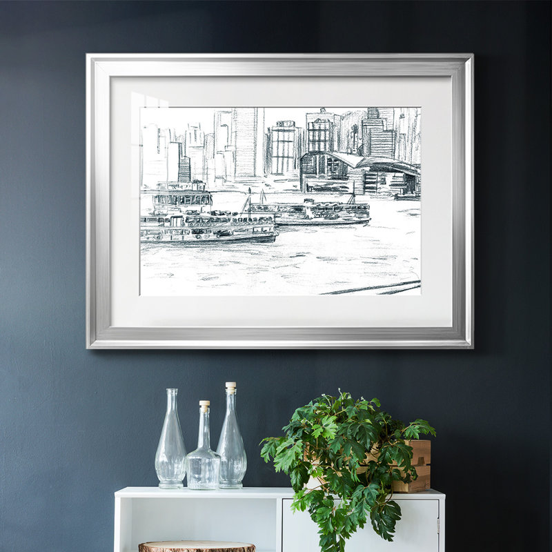 Ferry bateaux I, impression sur papier, H 15 po x l 21 po x P 1,5 po, Argent
