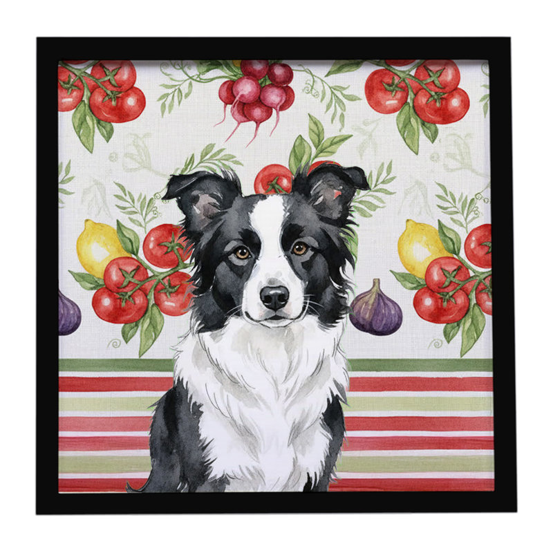 Border Collie Vegetables Framed Metal Print