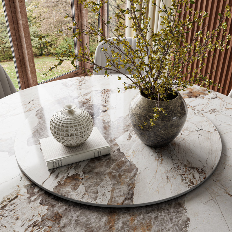 Plateau tournant rotatif à 360 ° en bois fritté Lazy Susan, H 0,47 po x L 31,5 po x l 31,5 po, Sable brillant