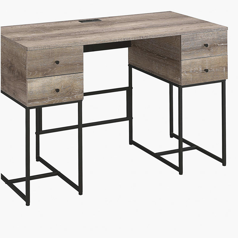Bureau à 4 tiroirs en chêne champêtre et noir