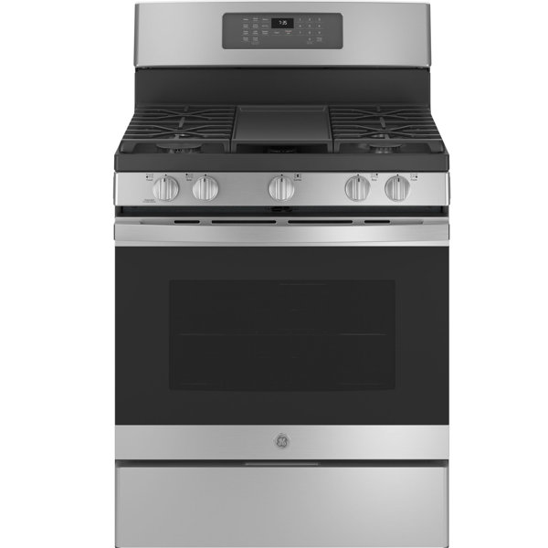 LG 30 in. 6.9 cu. ft. Smart Air Fry Convection Double Oven Slide-In Gas  Range with 5 Sealed Burners & Griddle - Printproof Black Stainless Steel