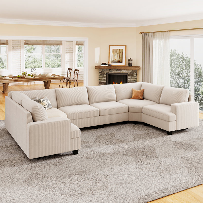 Canapé modulaire surdimensionné en U Anureet, Velours côtelé beige