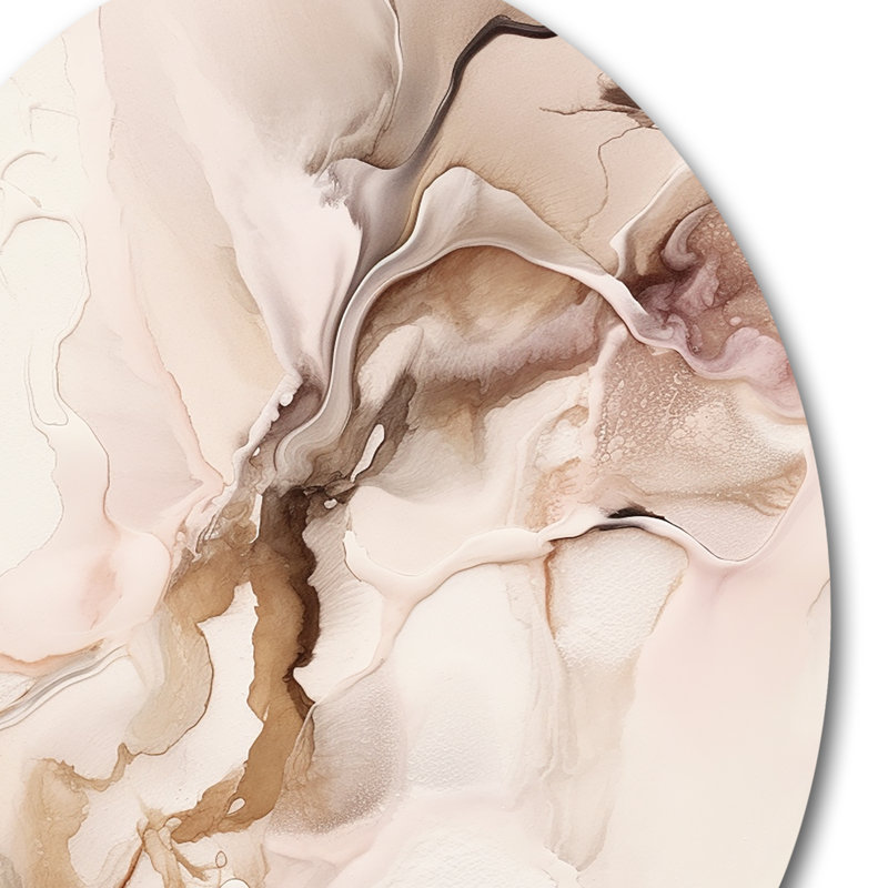 Brown Abstract Delicate Marble I - Abstract Marble Round Wall Art on Metal, 16" H x 16" W x 1" D