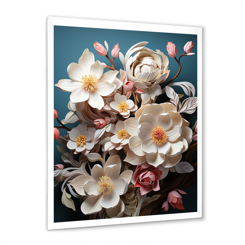 Somptueuses fleurs de magnolia, H 32 po x l 16 po x P 1 po, Cadre simple blanc