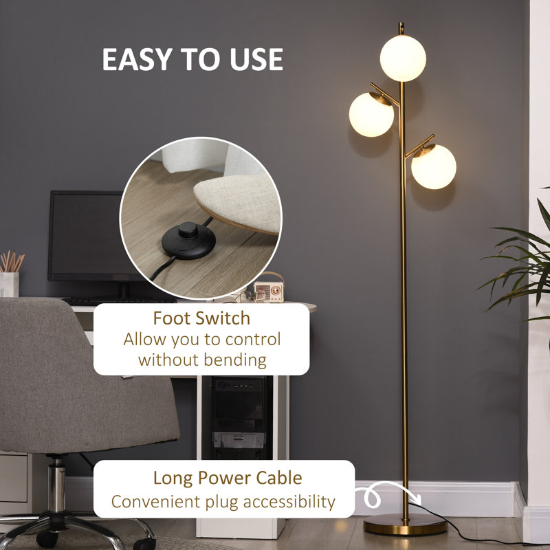 Modern Tree Floor Lamp with 3 Light, for Living Room Bedroom, Yes, Gold
