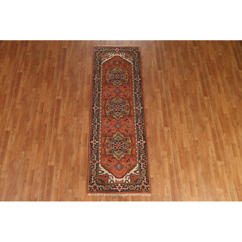Tapis de couloir géométrique Heriz Serapi fait à la main 3 x 8