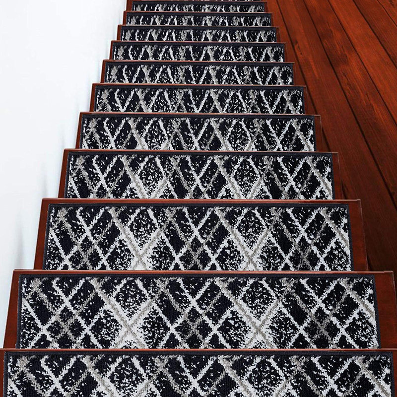Tapis d'escalier intérieur antidérapant 9 po x 28 po Algean, Bleu marine, 13
