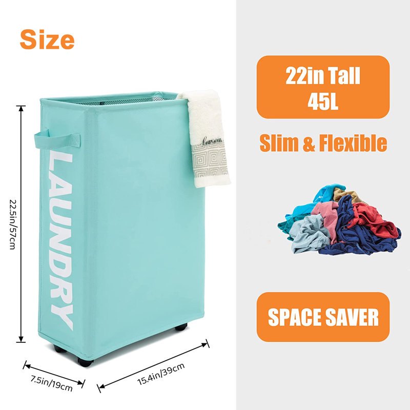 Fabric Rolling Laundry Hamper with Handles, Blue
