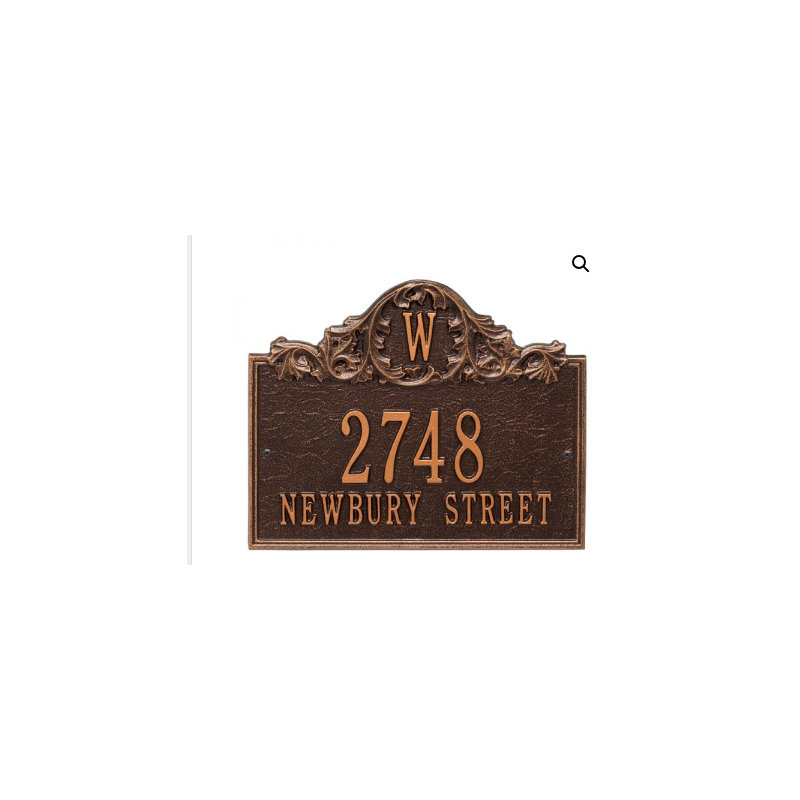 Acanthus Monogram 3-Line Wall Address Plaque, Antique Copper, Yes