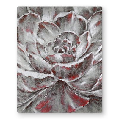 Gray and Pink Flower - Floral Gray Metal Print for Home Decor