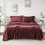 Grand drap 4 pièces bourgogne 100% ultra doux et douillet brossé des deux côtés Draps-housse plats lavables à la machine 2 taies d'oreiller