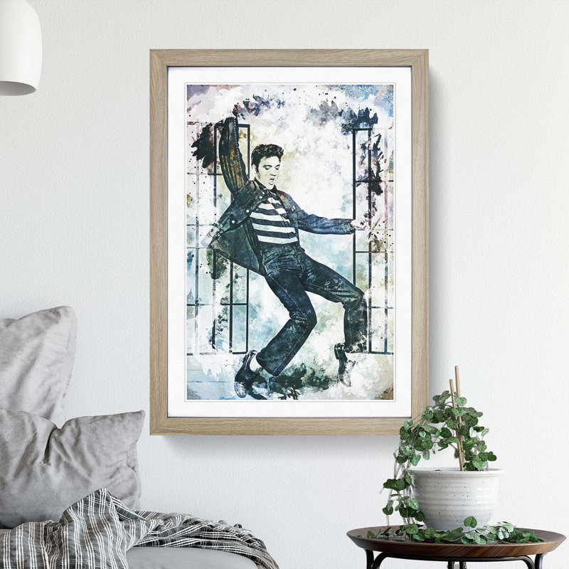 Elvis Presley Dancing in Abstract - Picture Frame Painting Print, 48cm H x 36cm W x 2cm D, Oak Framed